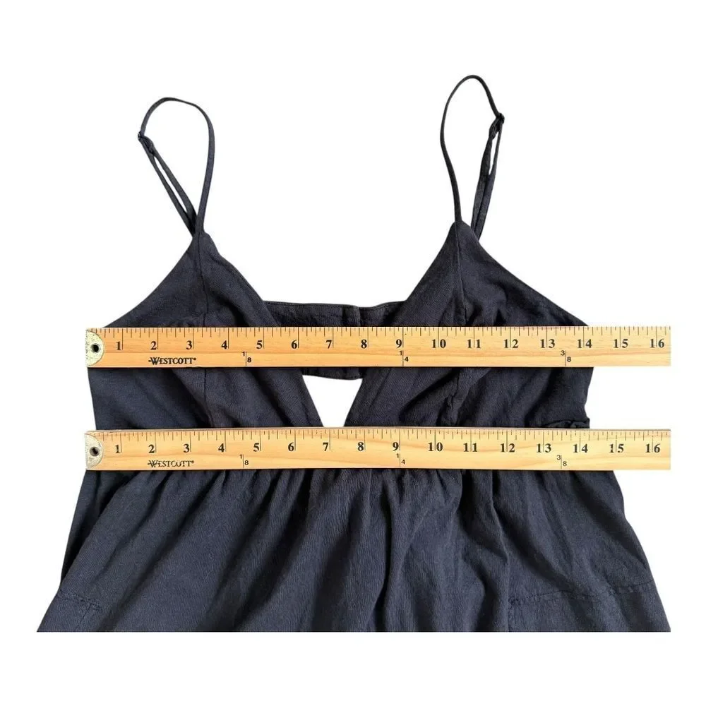 Free People Beach Black A-line Spaghetti Strap Deep V-Neck Midi Dress Womens S